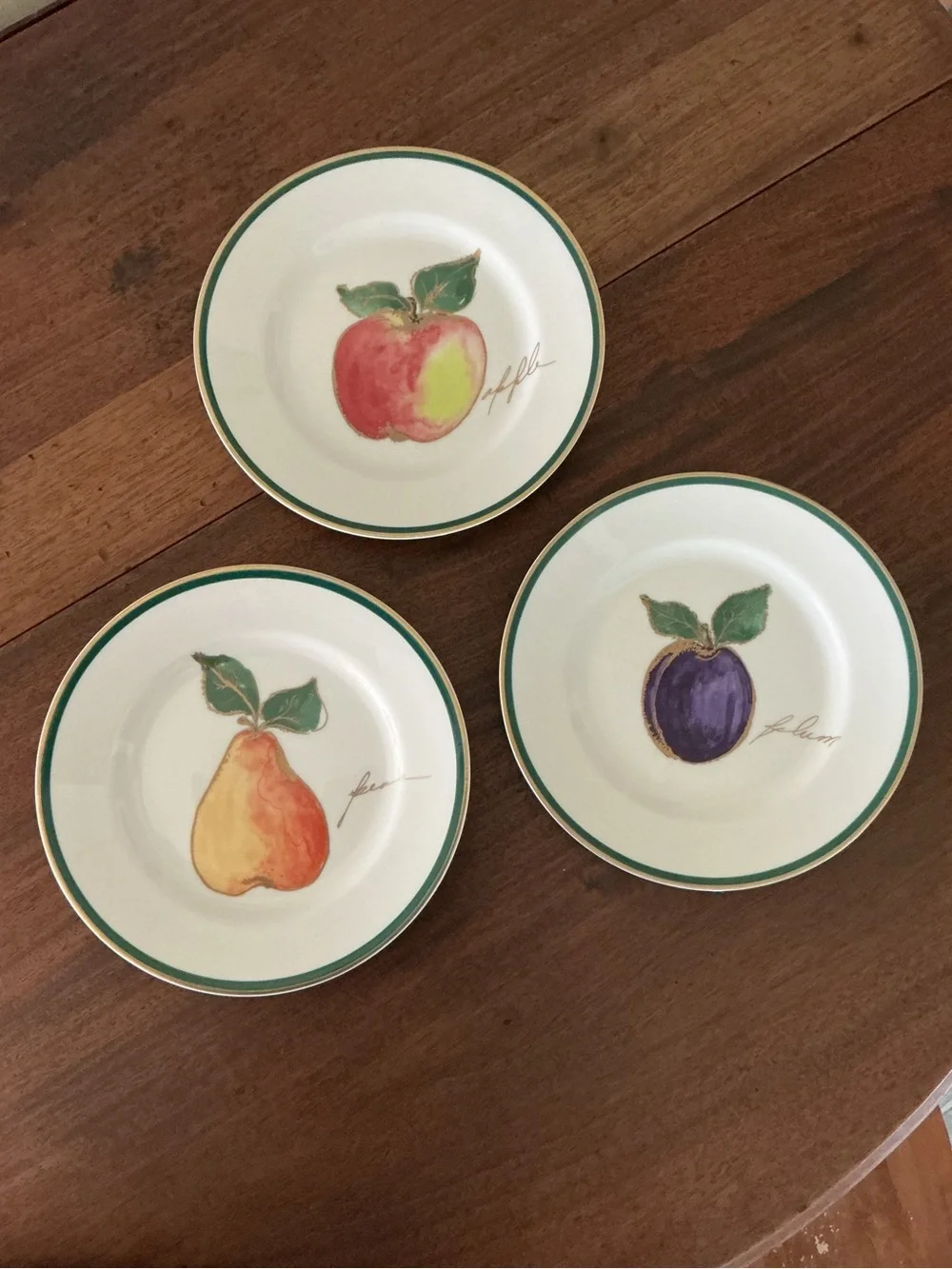 Crate and Barrel Fruit Plates Set of 3 Pear, Apple and Plum